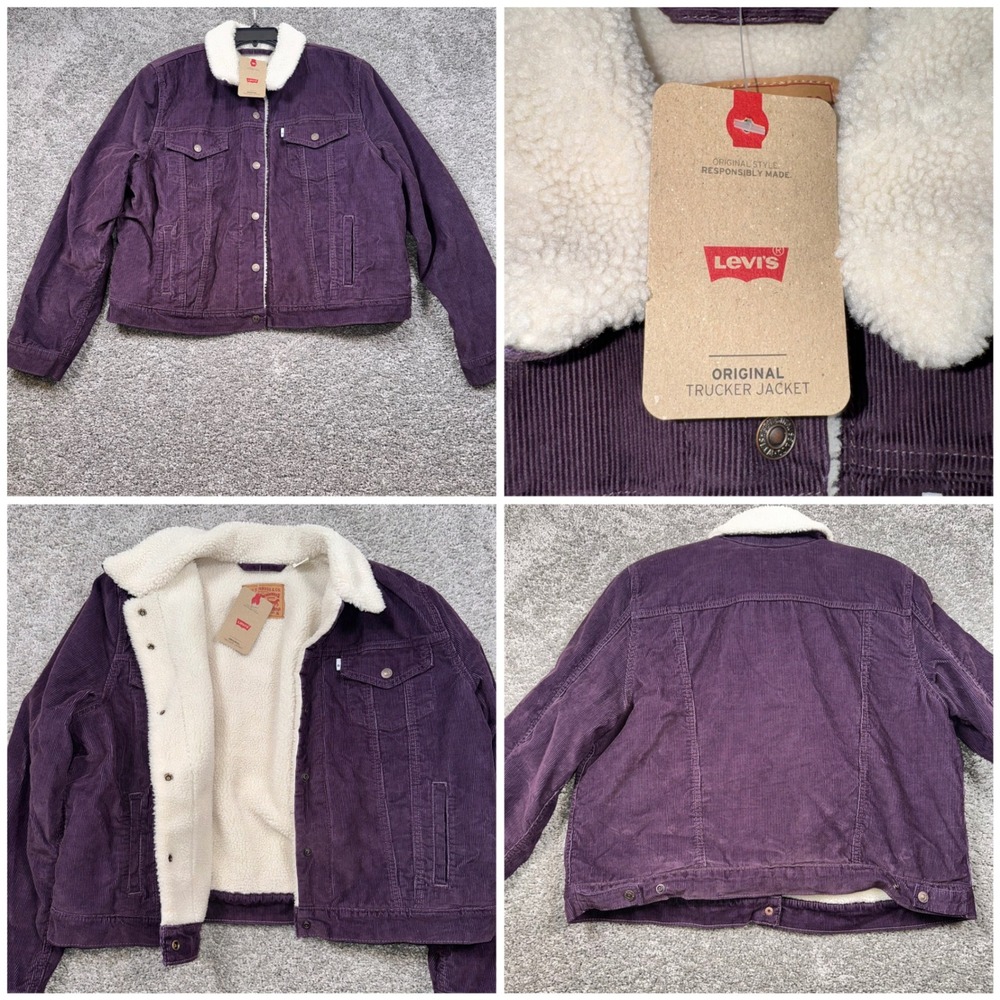 Levi's Original Trucker Jacket Women Sherpa Corduroy Plum Purple XL NEW